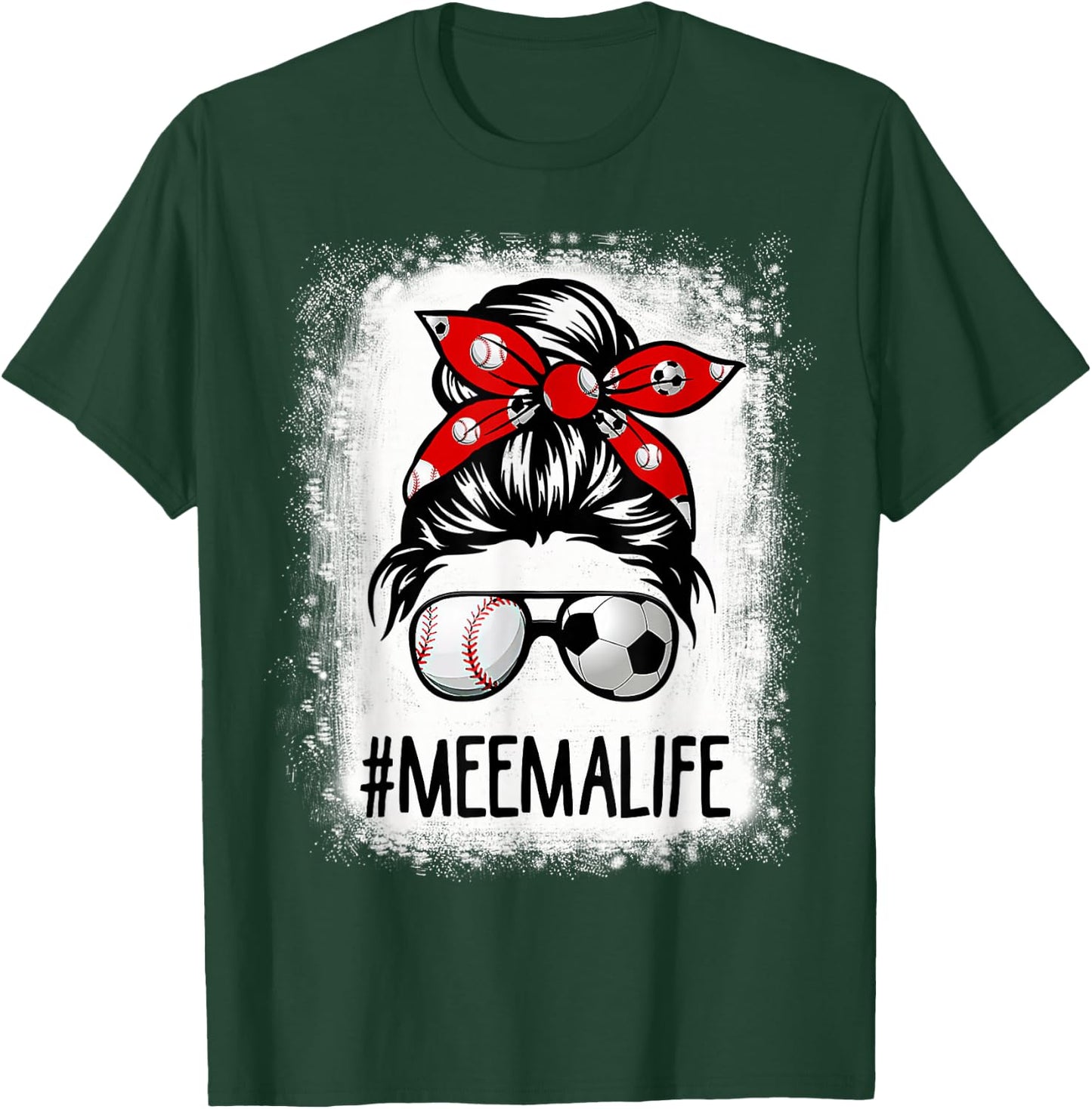Bleached Meema Life Soccer Messy Bun Baseball Game Day T-Shirt - T-Shirt | Forest