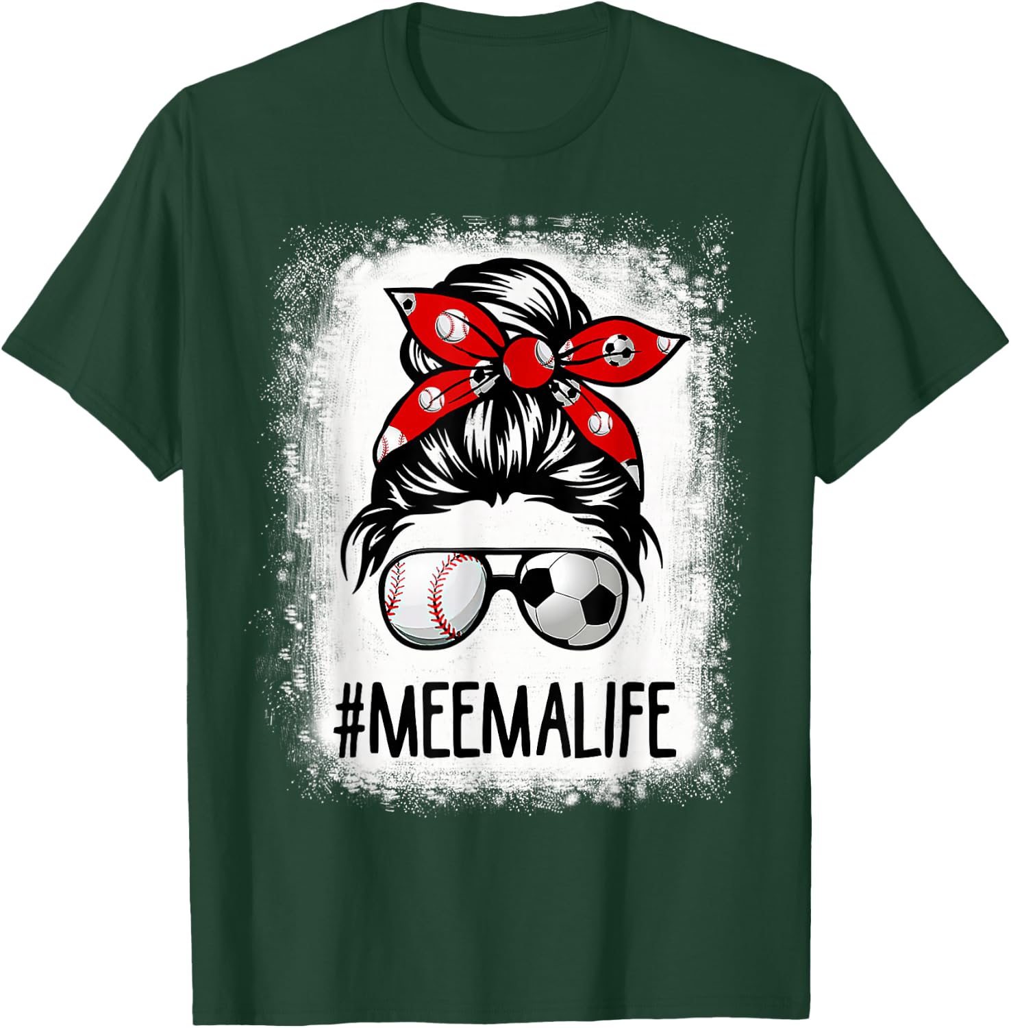 Bleached Meema Life Soccer Messy Bun Baseball Game Day T-Shirt - T-Shirt | Forest