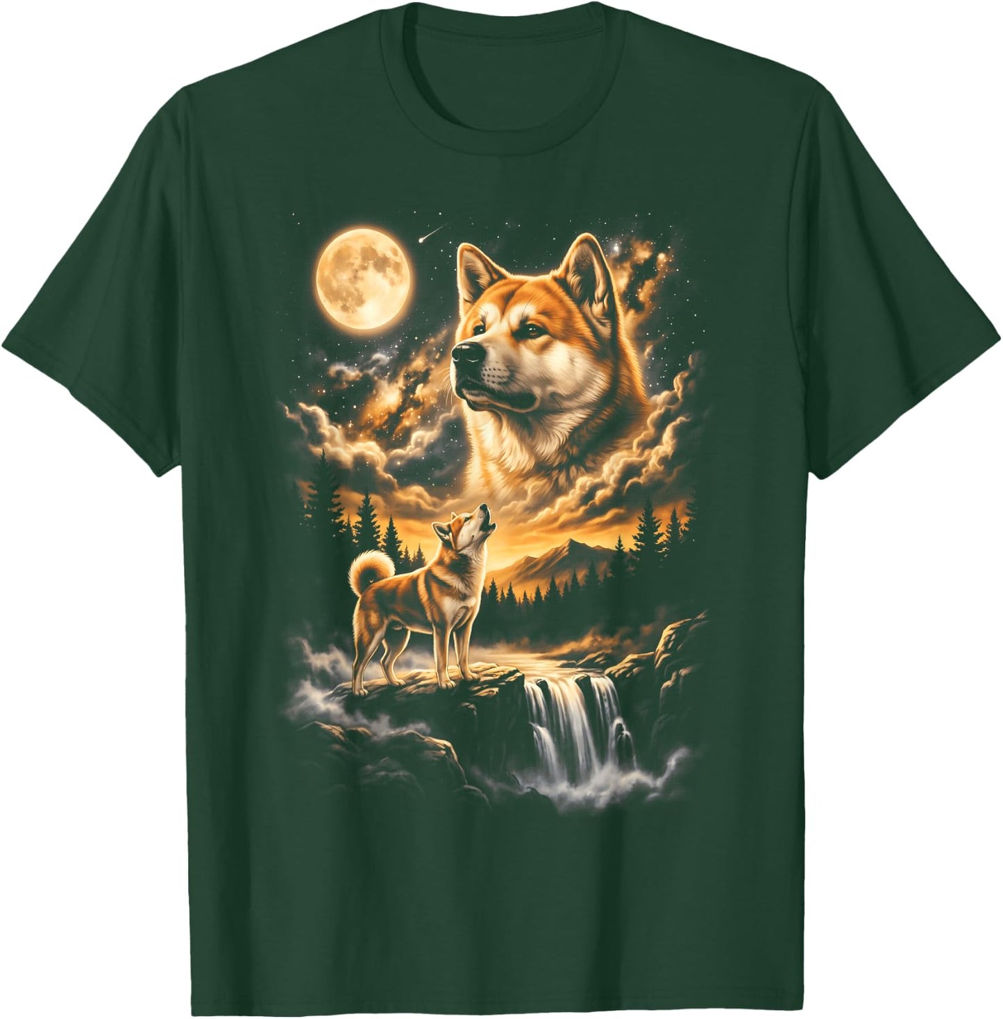 Akita Howling to The Moon T-Shirt - T-Shirt | Forest