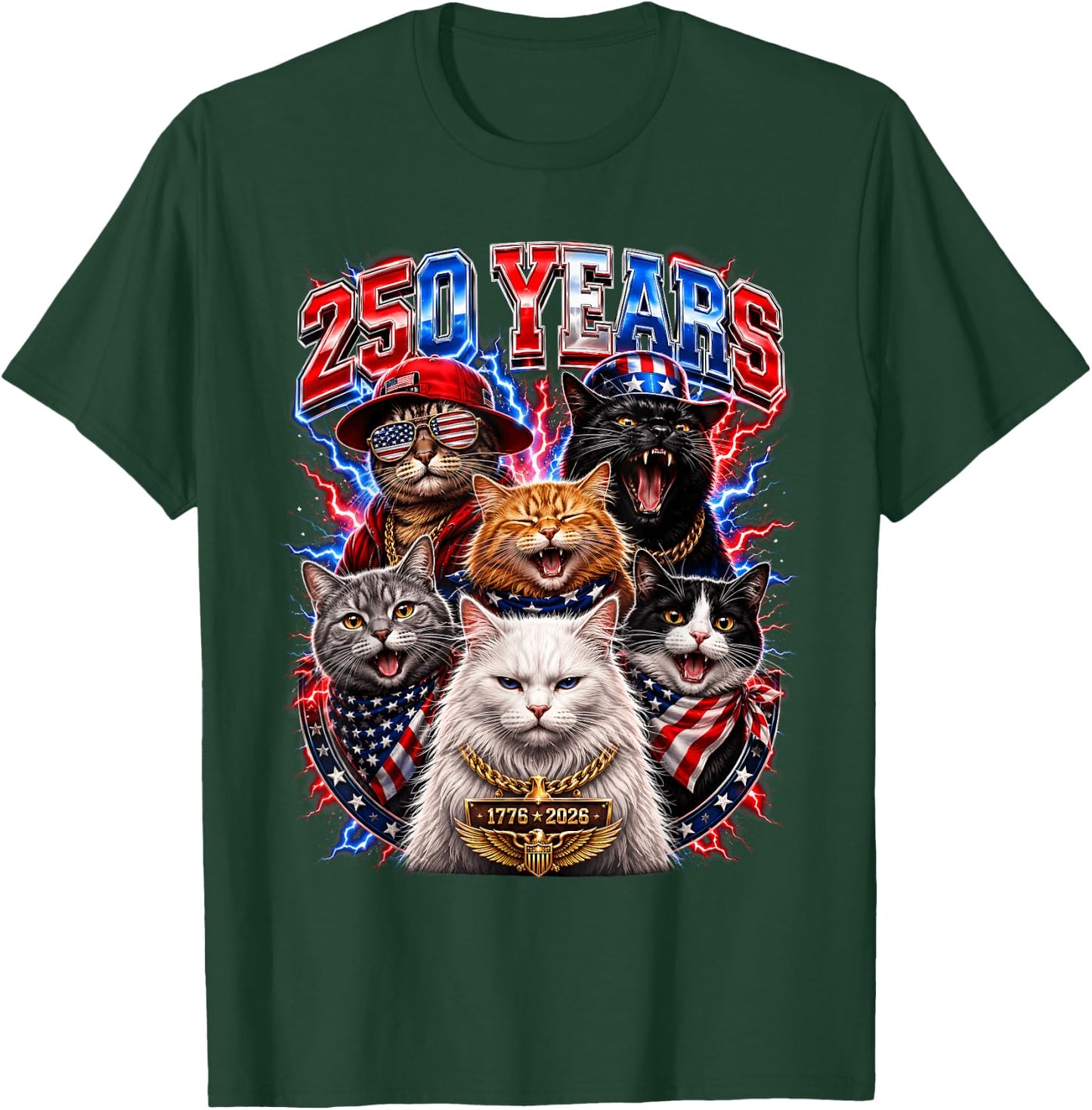 America 250th Anniversary USA Cat 4th of July Patriotic Kids T-Shirt - T-Shirt | Forest
