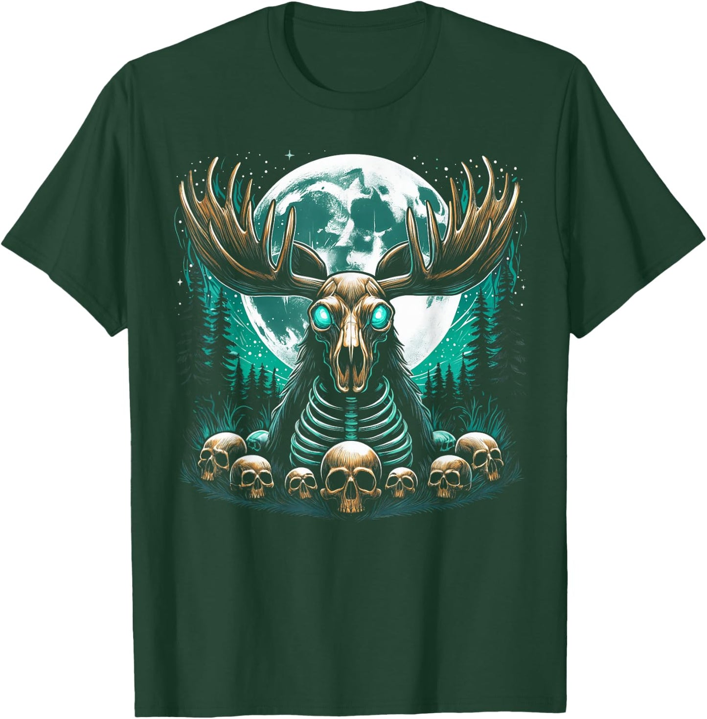 Cool Moose Skeleton Halloween Christmas Birthday T-Shirt - T-Shirt | Forest