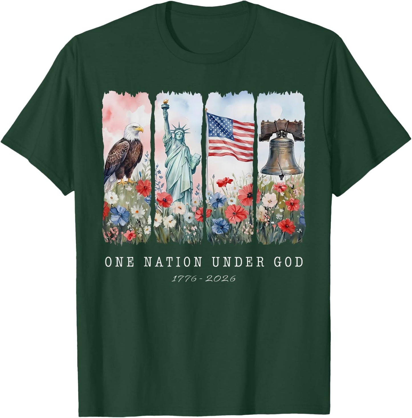One Nation Under God Christian Wildflower 250th Women Girls T-Shirt - T-Shirt | Forest