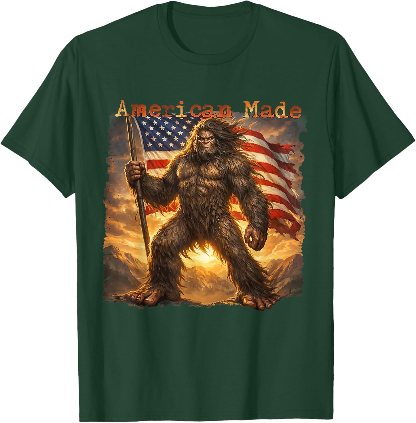 American Made Funny Bigfoot USA Flag Retro T-Shirt - T-Shirt | Forest