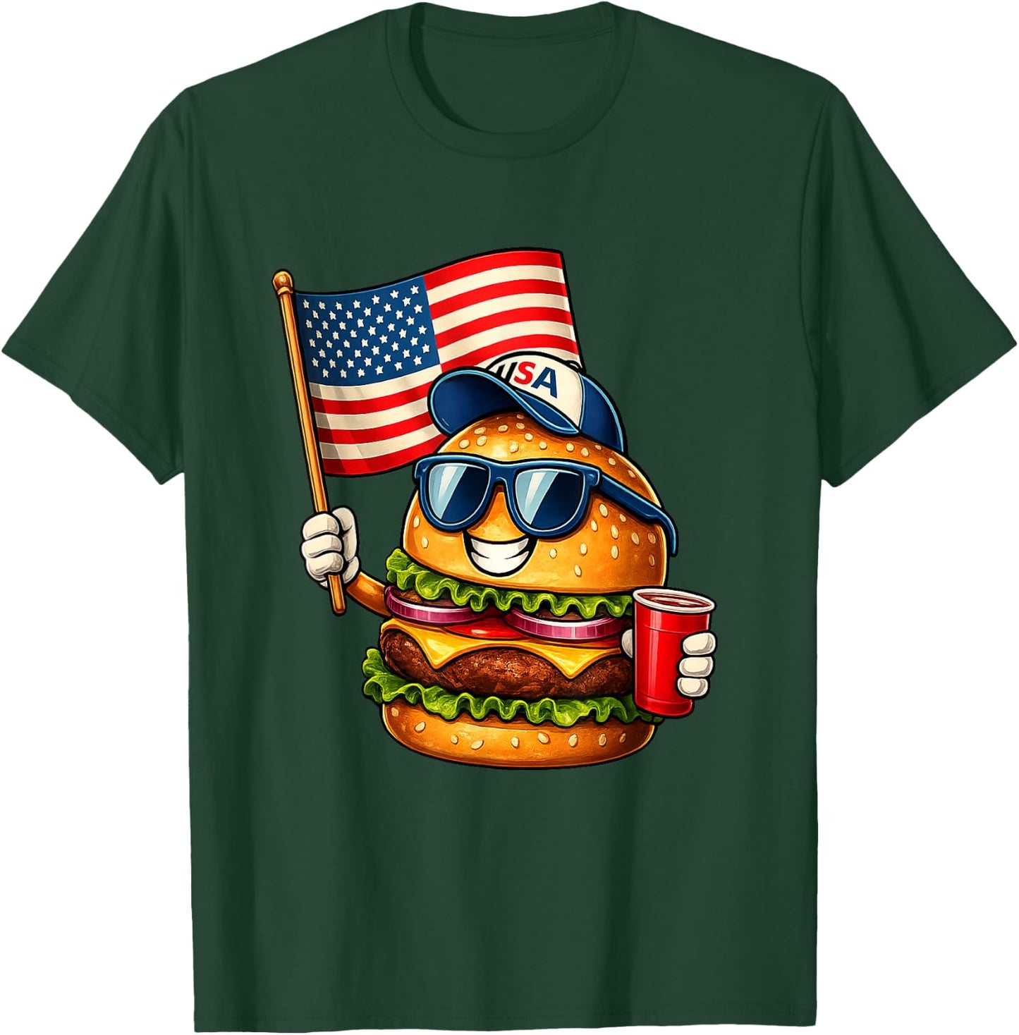 Funny 4th of July Burger Patriotic USA Flag BBQ T-Shirt - T-Shirt | Forest