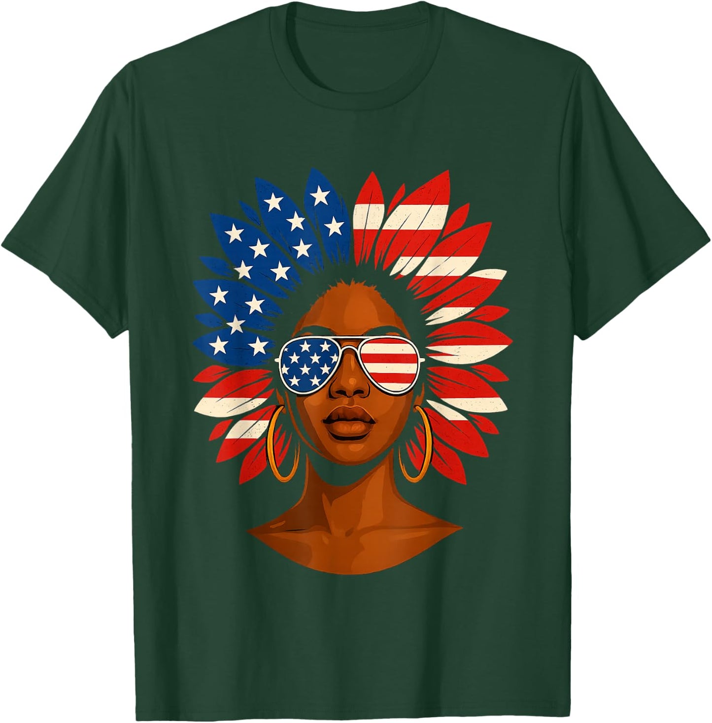 Afro Sunflower African American 4th of July Melanin T-Shirt - T-Shirt | Forest