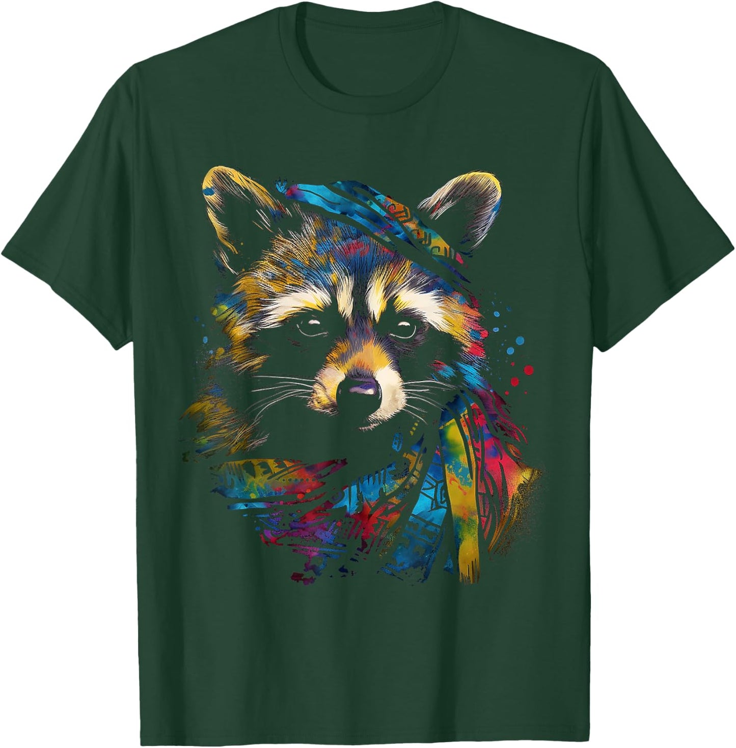 Waschbär Niedliche Kunst Bunte Tierzeichnung Grafik Waschbär T-Shirt - T-Shirt | Forest