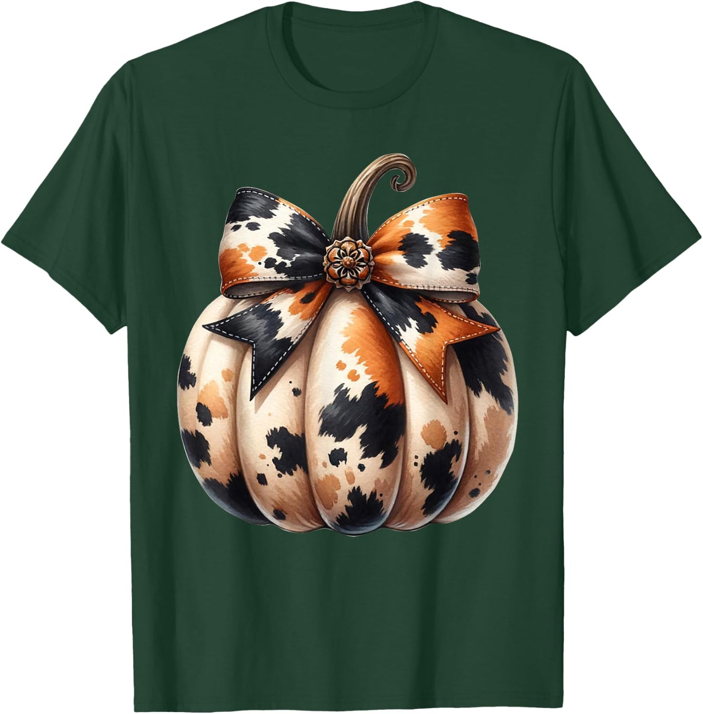 Coquette Pumpkin Cow Skin Autumn Pumpkin Cowhide Bow Fall T-Shirt - T-Shirt | Forest