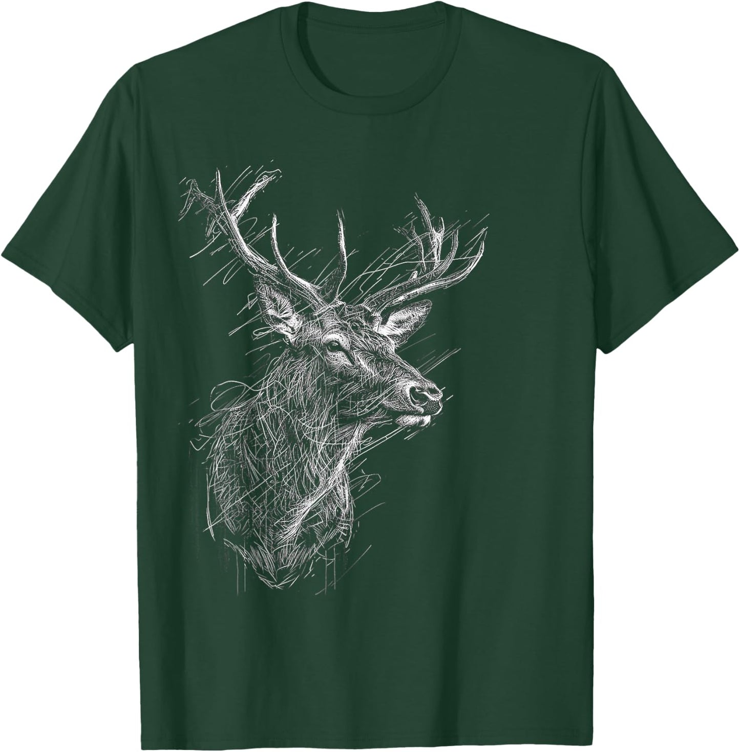 Deer Drawing Animal Zoo Illustration Deer , Black, S T-Shirt - T-Shirt | Forest