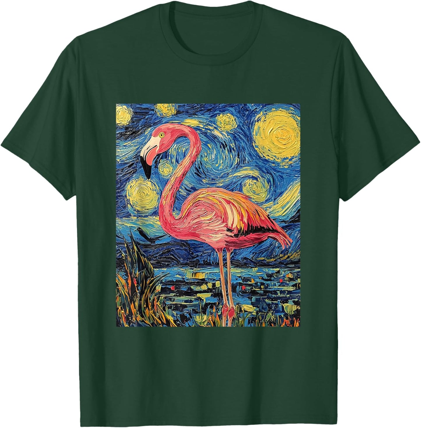 Cute Flamingo - Van Gogh Style - Starry Night T-Shirt - T-Shirt | Forest
