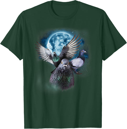 Funny Pigeon Shirt Funny Pigeons Howling on the Moon , black T-Shirt - T-Shirt | Forest