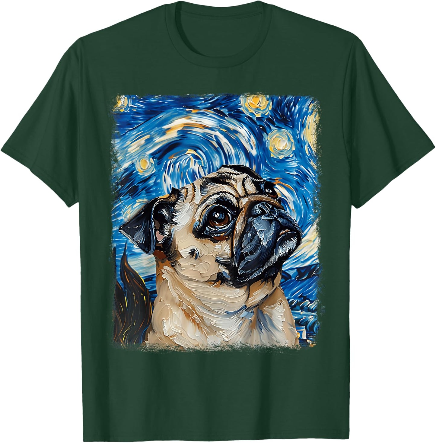 Pug Dog Starry Night Painting T-Shirt - T-Shirt | Forest