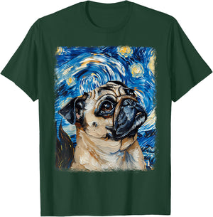Pug Dog Starry Night Painting T-Shirt - T-Shirt | Forest