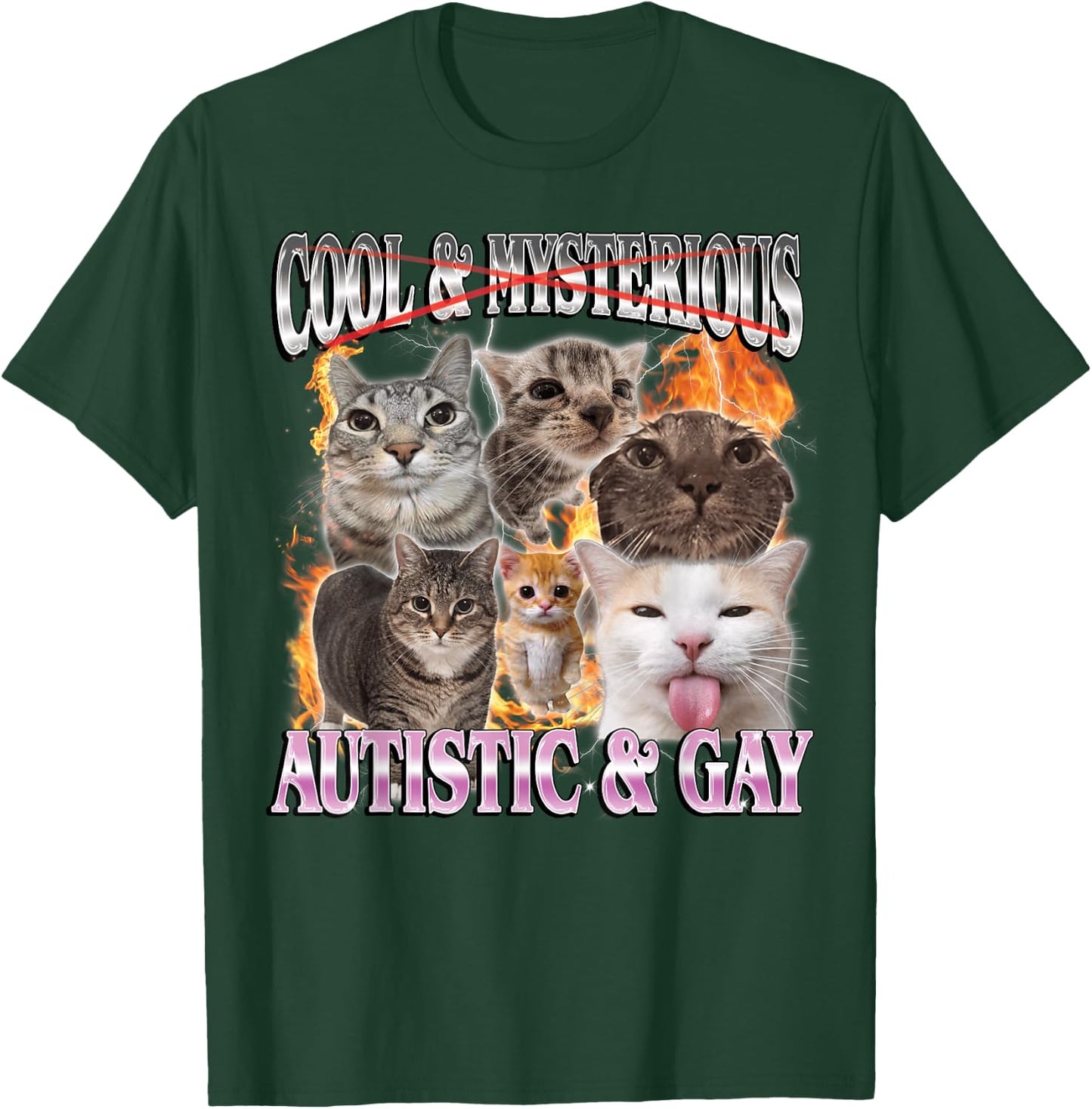 Autistic and Gay Funny Cat Meme Bootleg Men Women T-Shirt - T-Shirt | Forest