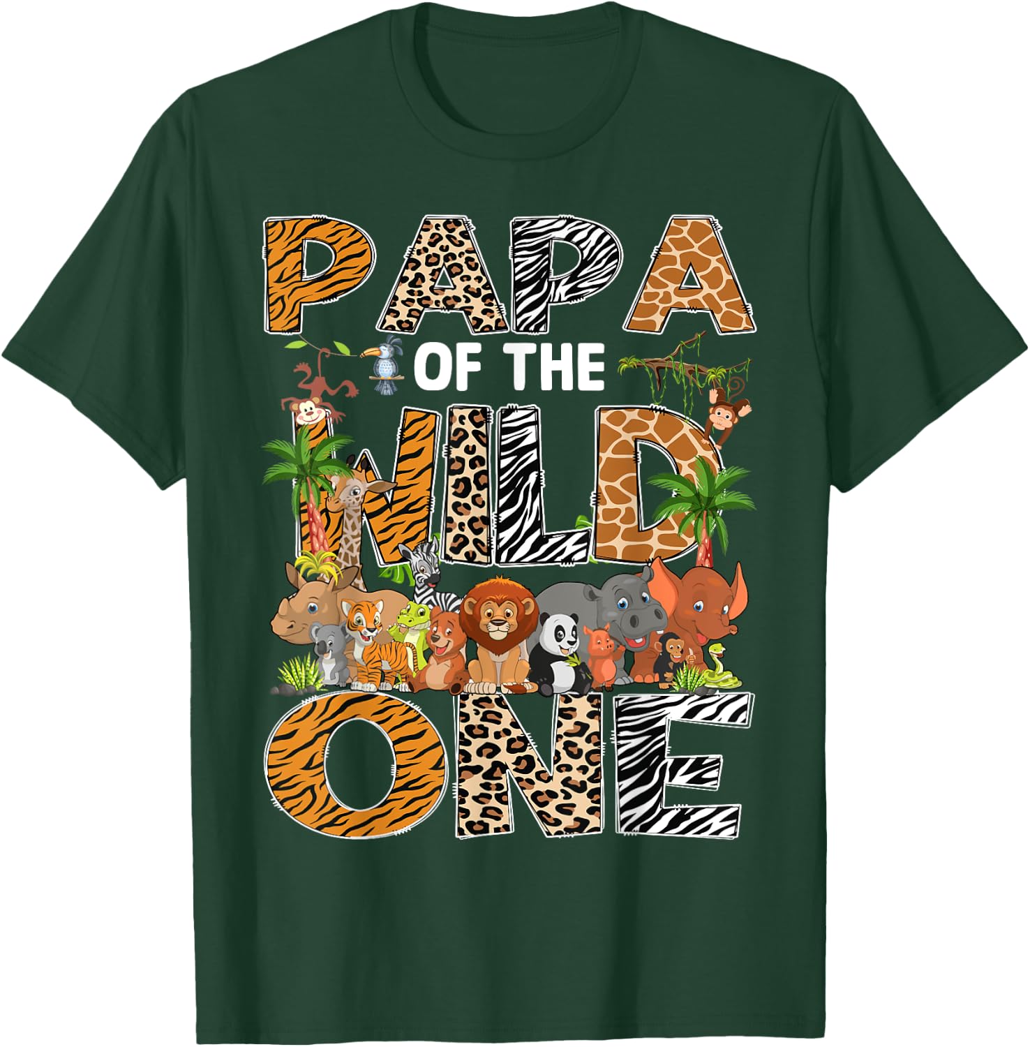 Papa Of The Wild One Safari Zoo Animal 1St Birthday T-Shirt - T-Shirt | Forest