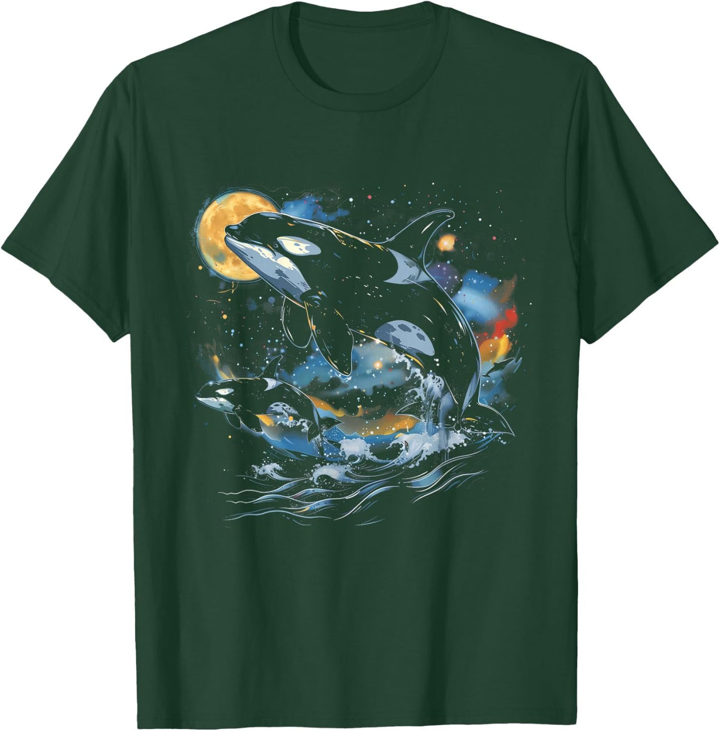 Orca In Space, Planets, Stars, Wall Lovers T-Shirt - T-Shirt | Forest