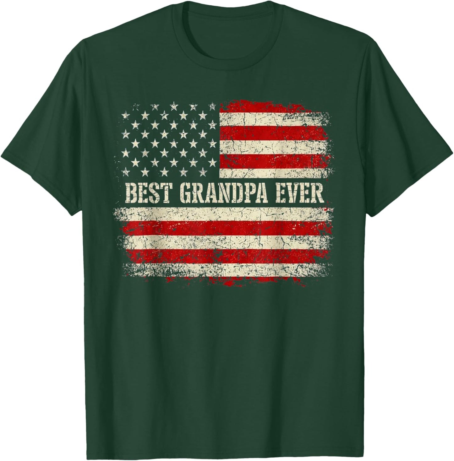 Best Grandpa Ever with US American Flag Fathers Day Grandpa T-Shirt - T-Shirt | Forest