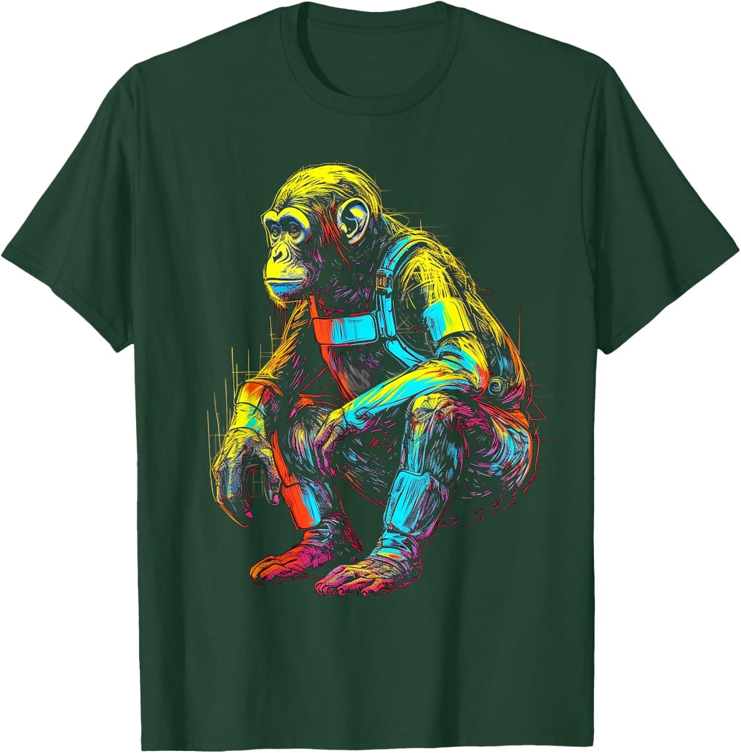 Monkey Fanatsy Chimpanzee Colourful Art Animal Motif Monkey T-Shirt - T-Shirt | Forest