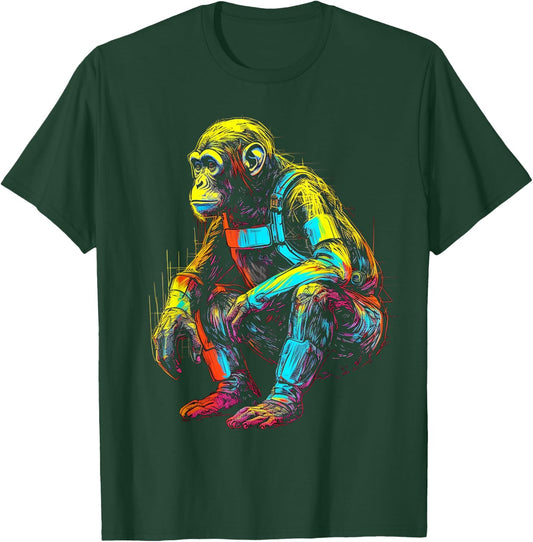 Monkey Fanatsy Chimpanzee Colourful Art Animal Motif Monkey T-Shirt - T-Shirt | Forest
