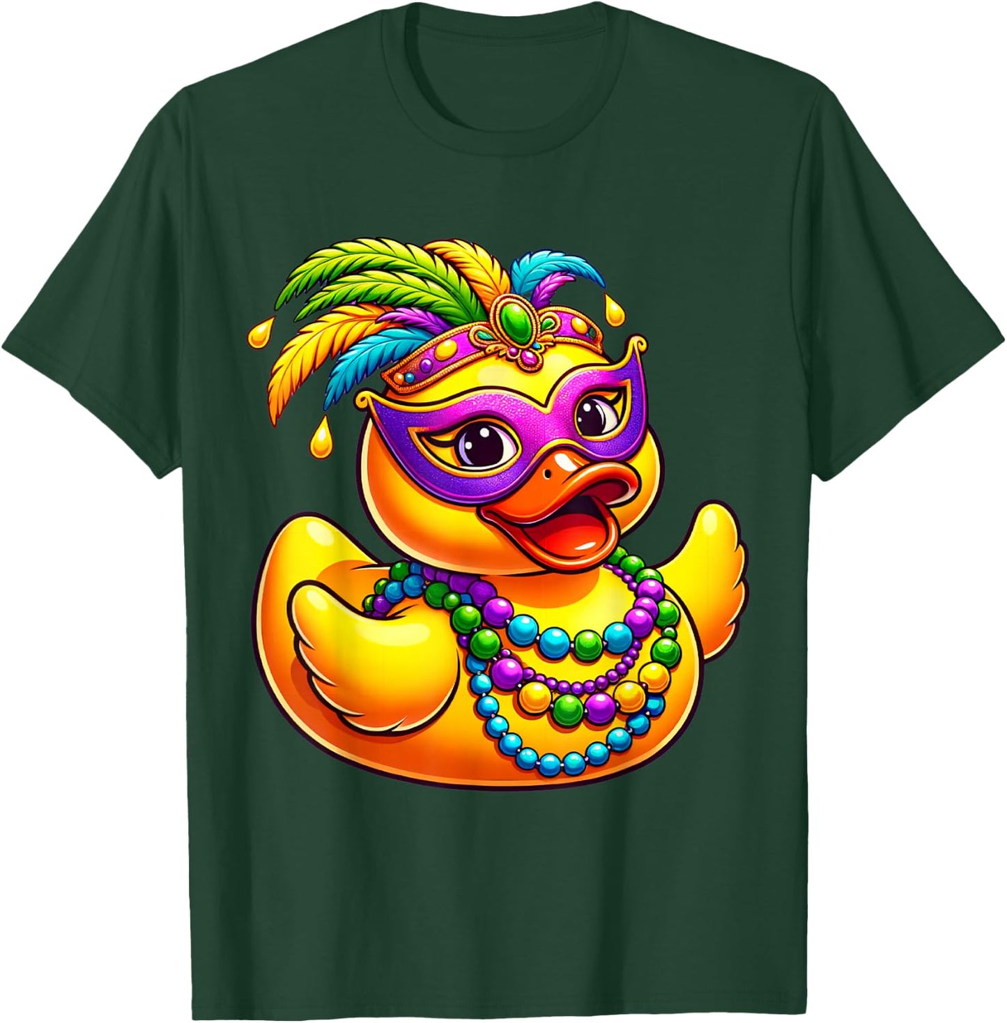 Mardi Gras Duck Wearing Mardi Gras Costume Beads Mask T-Shirt - T-Shirt | Forest