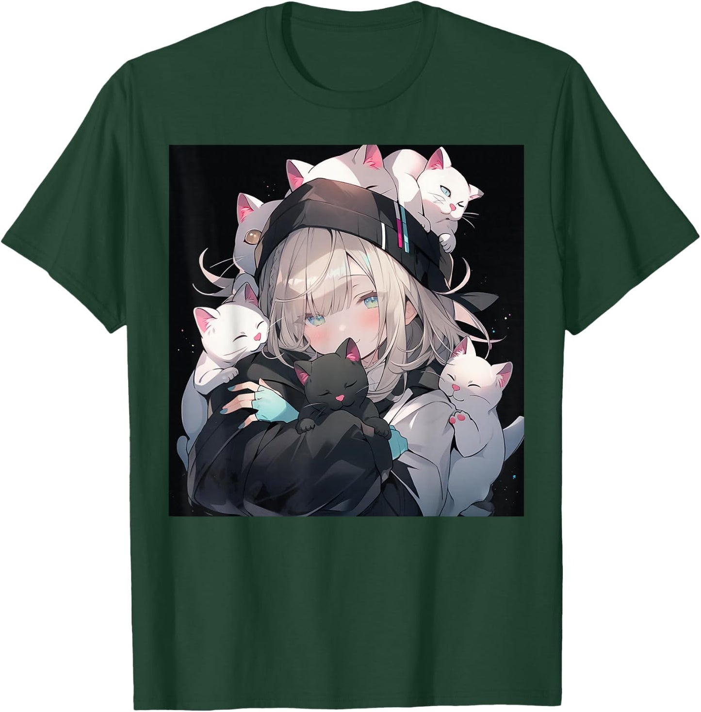 Anime and Cat Lovers for Teen Manga Kawaii Graphic Otaku , black T-Shirt - T-Shirt | Forest