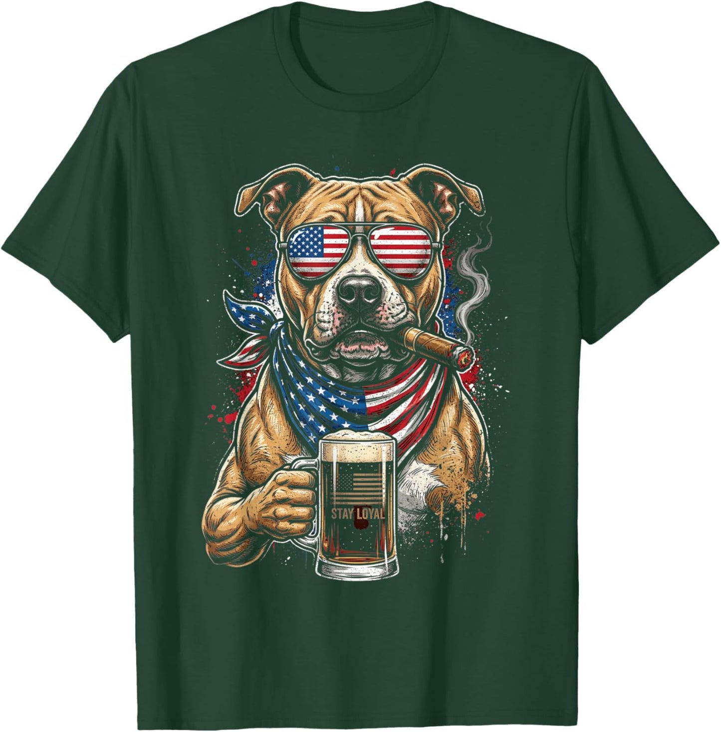 Loyal Pit Bull Lunettes de Soleil Motif Drapeau américain T-Shirt - T-Shirt | Forest
