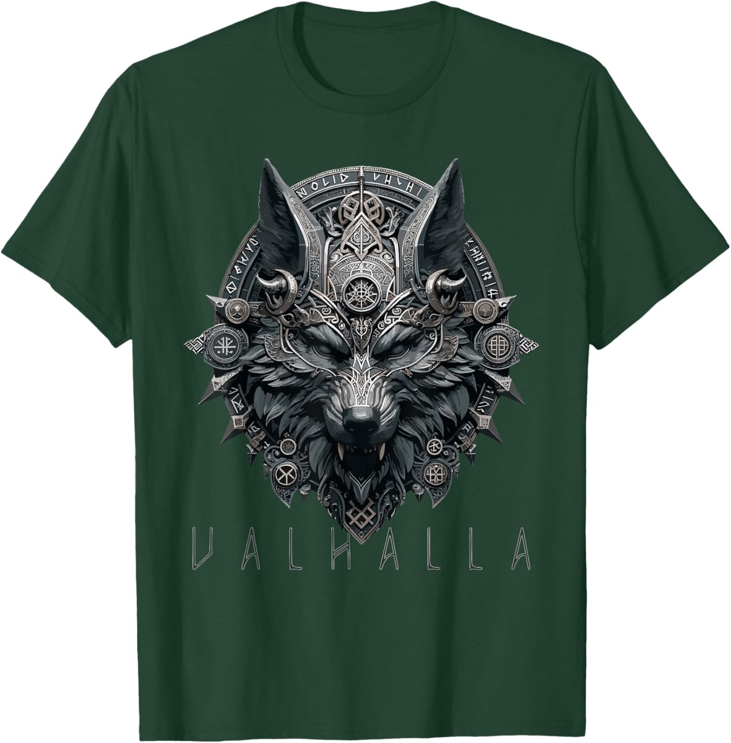Valhalla Odin Runes Norse Wolf Mask Viking Compass Man Woman T-Shirt - T-Shirt | Forest