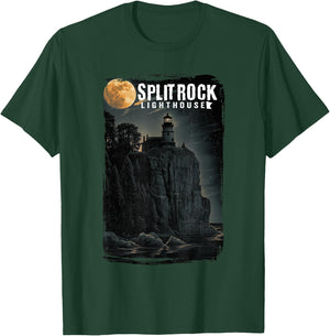 Moon Night Classic Split Rock Lighthouse Minnesota T-Shirt - T-Shirt | Forest
