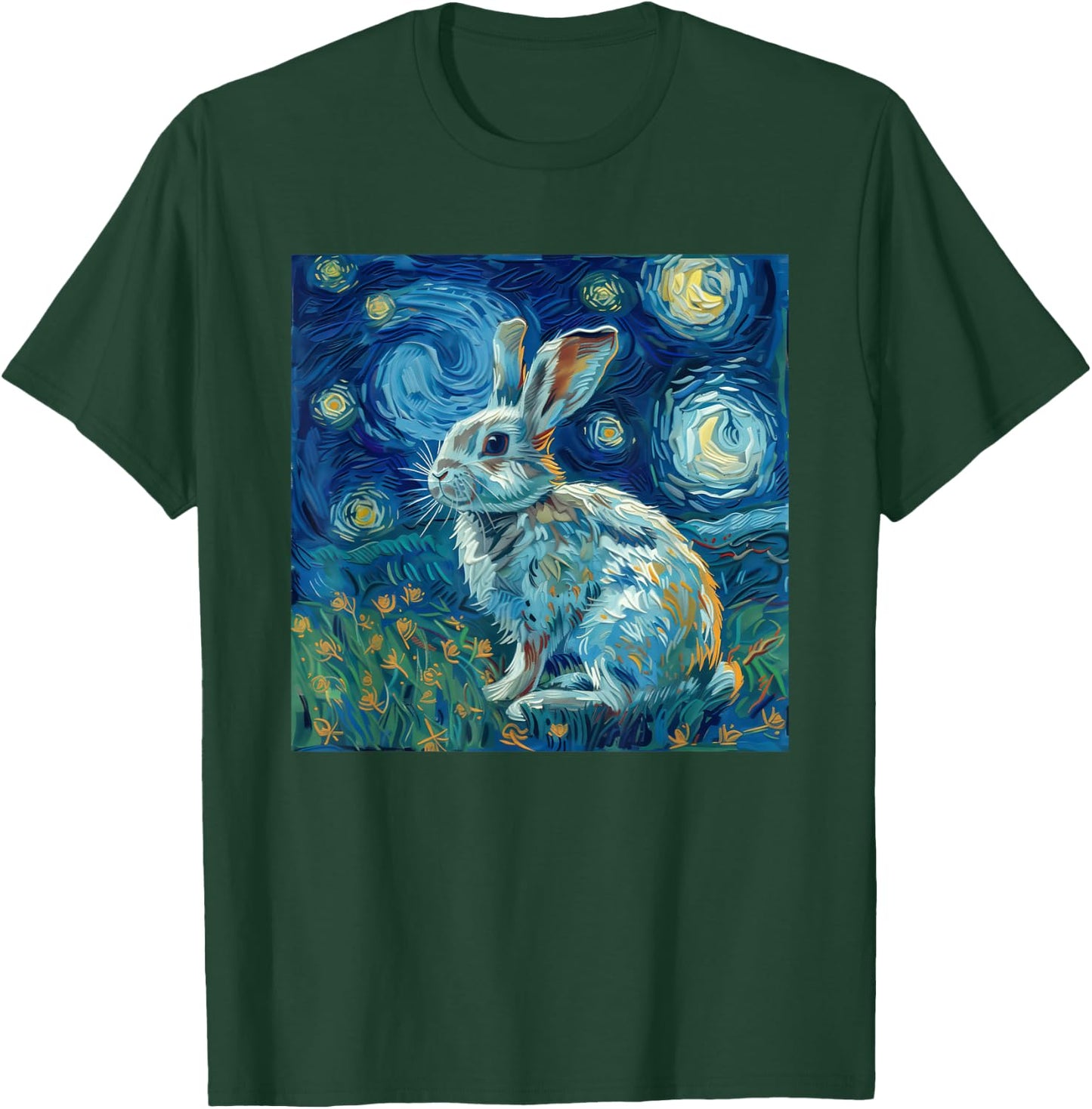 Bunny Rabbit Van Gogh Style Starry Night T-Shirt - T-Shirt | Forest