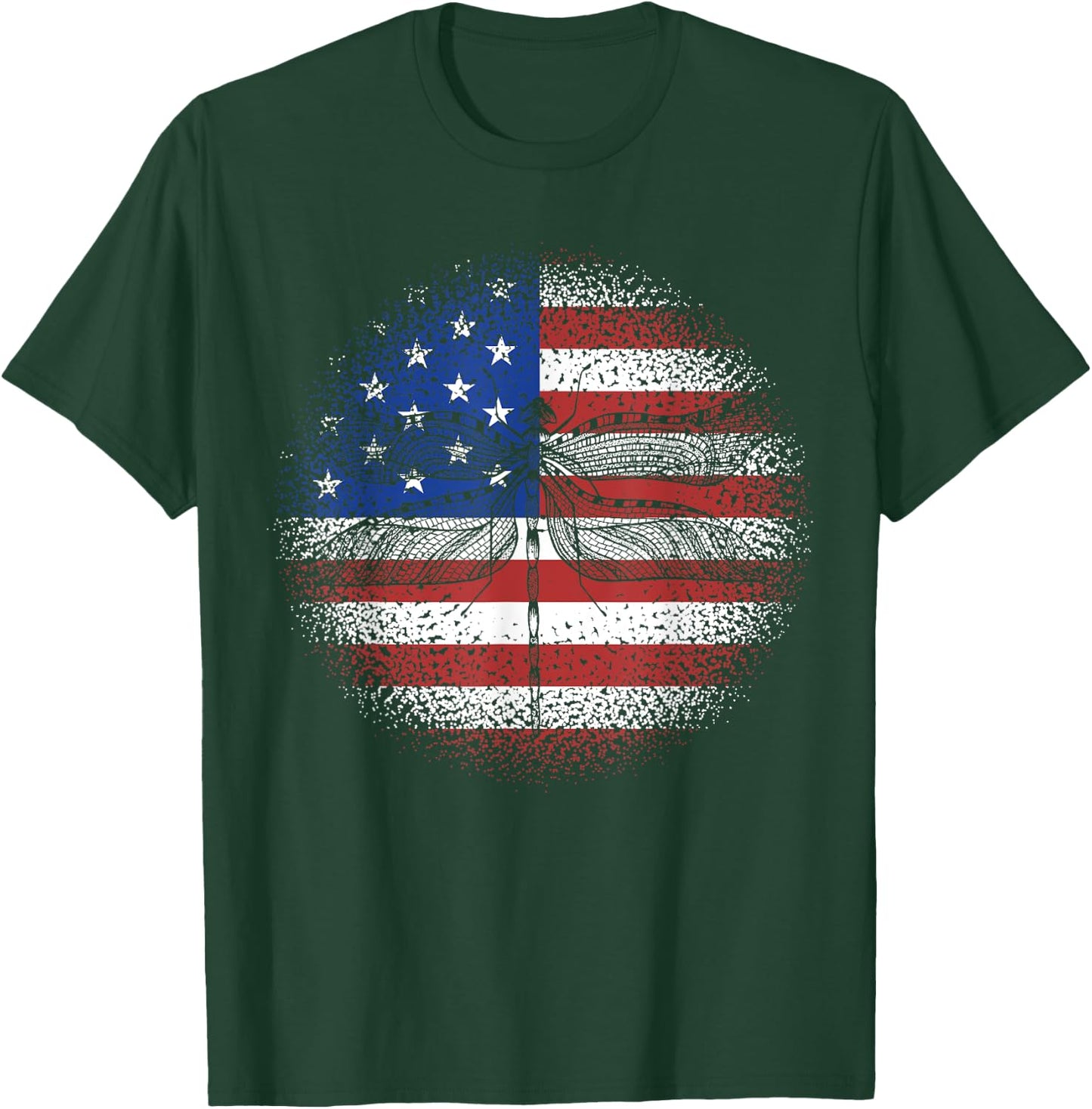 Dragonfly American Flag USA Patriotic 4th Of July Women Kids Men T-Shirt - T-Shirt | Forest