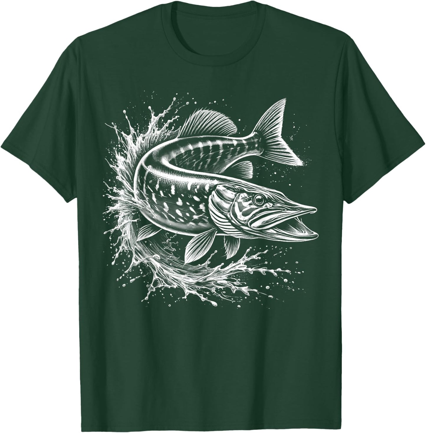 Hecht im Sprung aus dem Wasser - Fisch-Design für Angler T-Shirt - T-Shirt | Forest