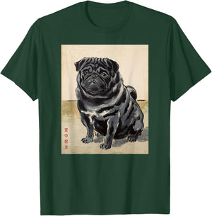 Black Pug Japanese Art Kyosai Dog Vintage Japan Artwork Men Women Girls Kids T-Shirt - T-Shirt | Forest
