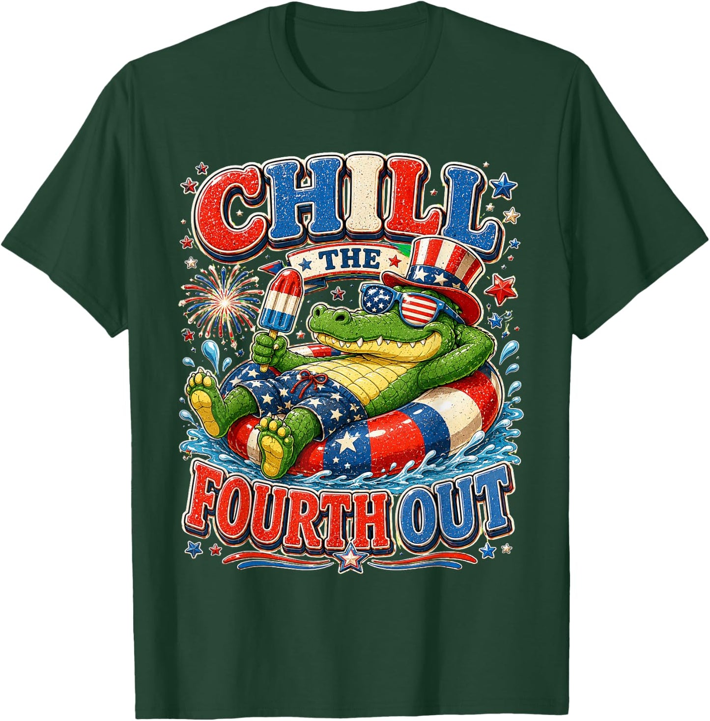 Chill The Fourth Out Alligator Funny 4th of July Gator T-Shirt - T-Shirt | Forest