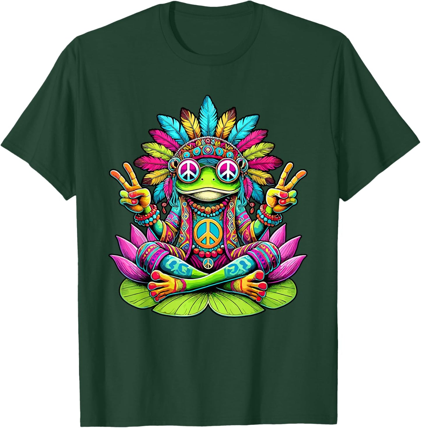 Hippie Frog, Peace Sign, 70s Party & 60s Costume, Sunglasses , black T-Shirt - T-Shirt | Forest