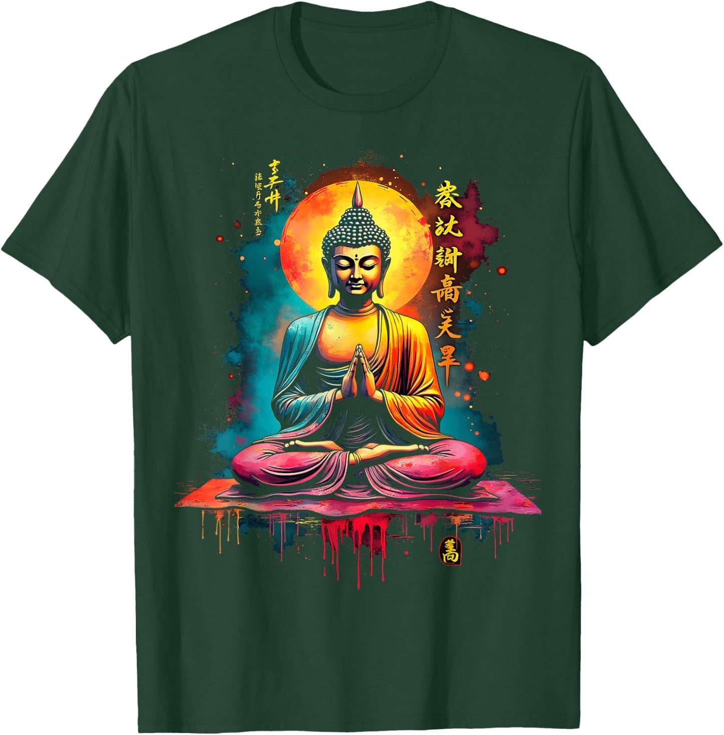 Bright Buddha and Moon , Black, S T-Shirt - T-Shirt | Forest