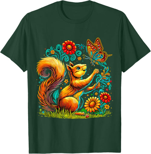 Squirrel with Butterfly and Flowers
