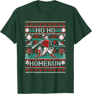 Ho Ho Homerun Baseball Ugly Christmas Sweater Party Hitter T-Shirt - T-Shirt | Forest