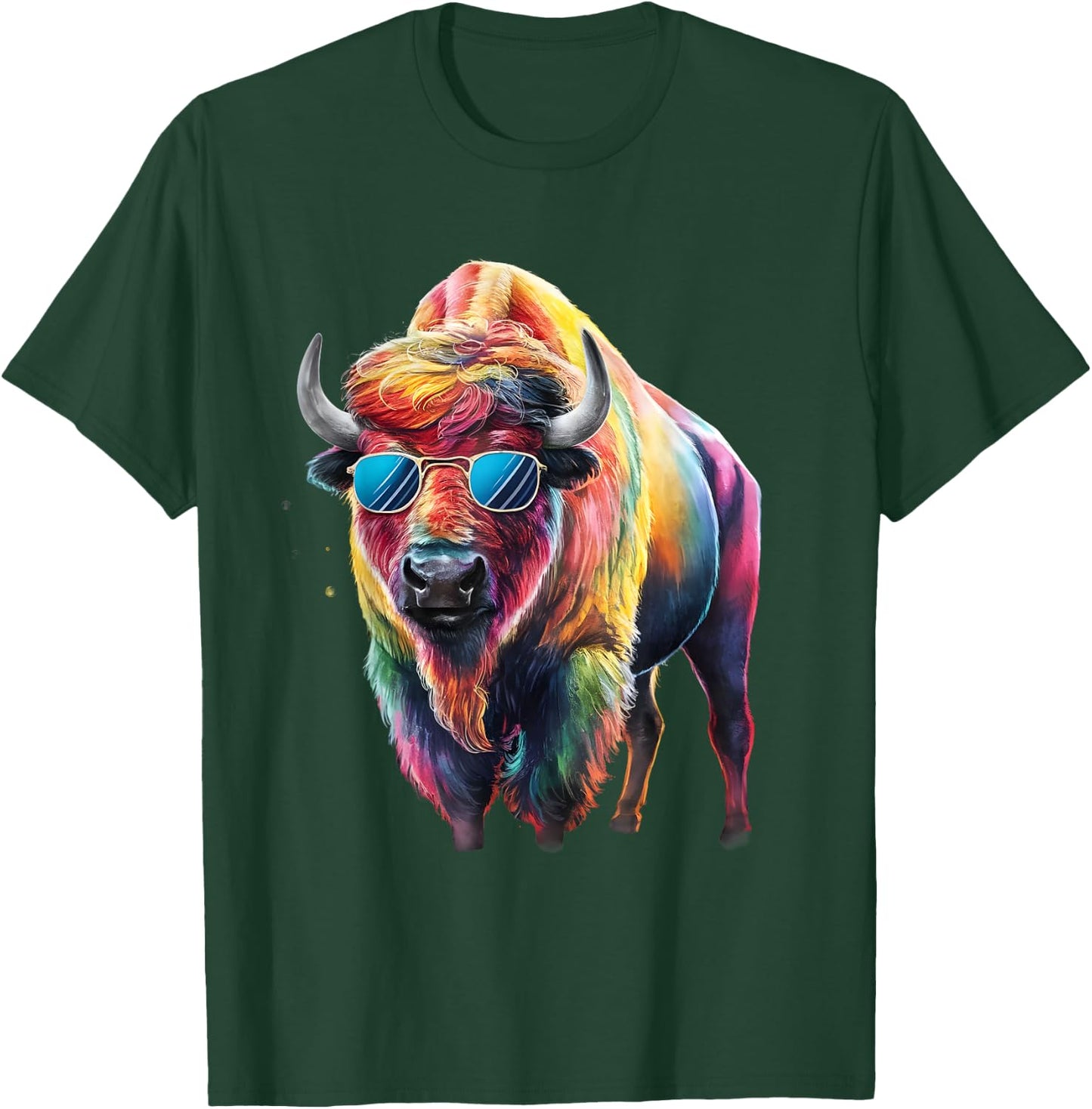 Bison Men Woman Colorful Watercolor Bison T-Shirt - T-Shirt | Forest