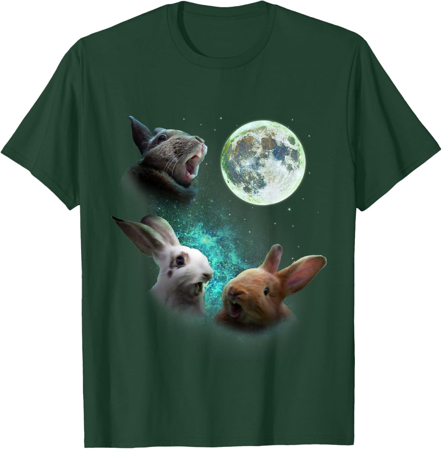 Three Bunny Rabbits Howl At Moon 3 Wolf Wolves Parody T-Shirt - T-Shirt | Forest