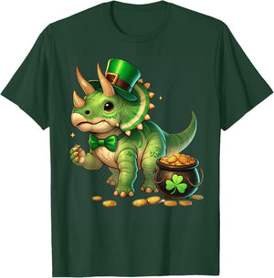 Triceratops Leprechaun St Patricks Day Shamrock Cute Kids T-Shirt - T-Shirt | Forest