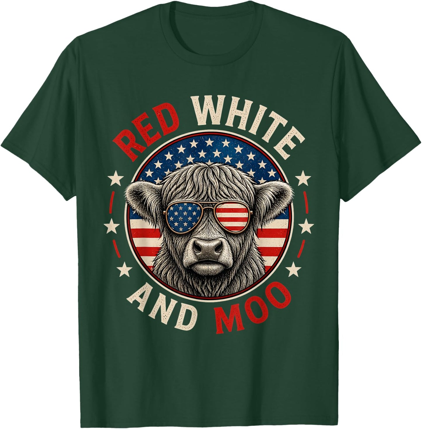 Red White and Moo Funny Toddler Highland Cow 4th of July T-Shirt - T-Shirt | Forest