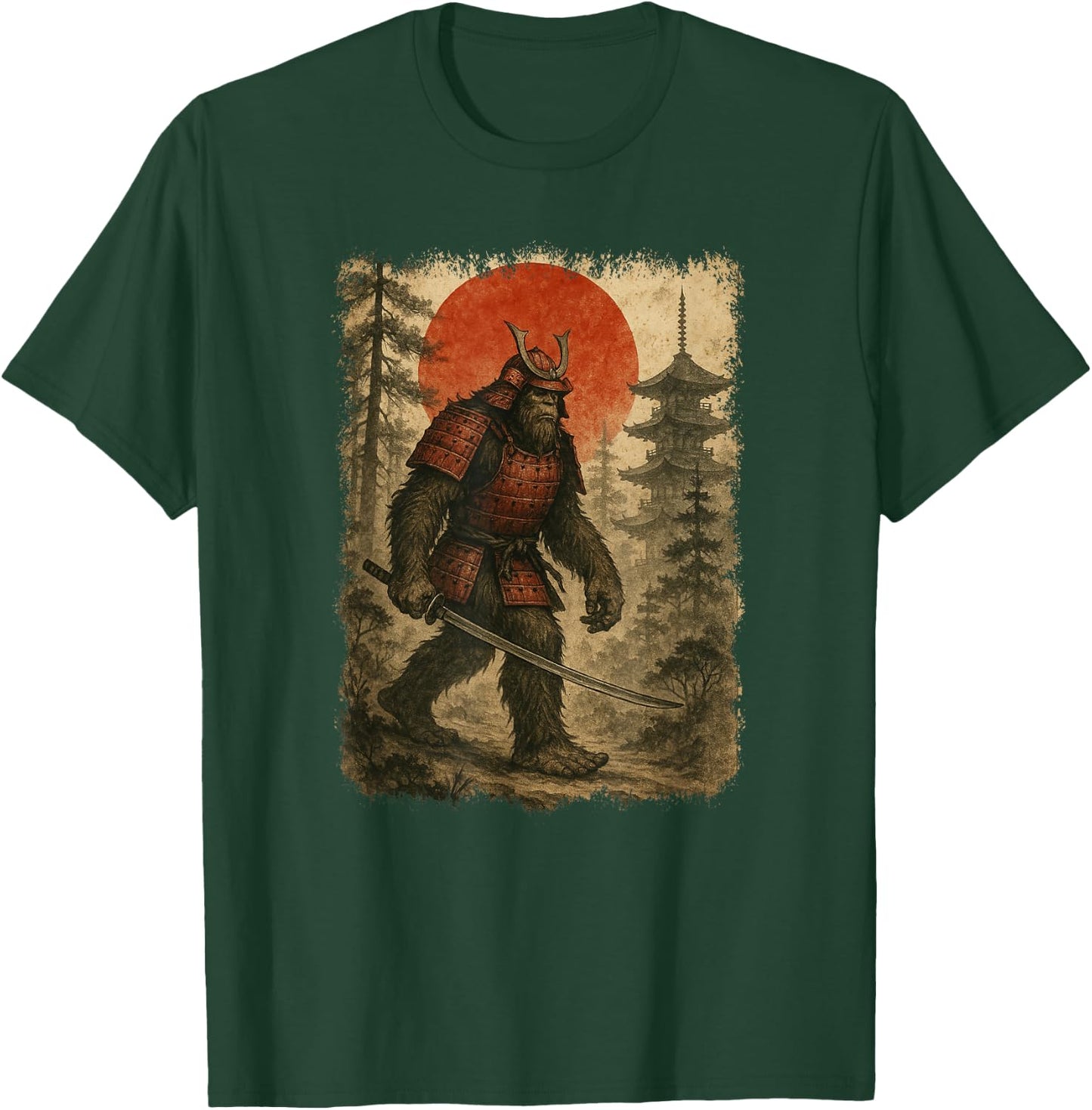 Samurai Bigfoot | Vintage Japanese Warrior & Art, Samurai , Black, S T-Shirt - T-Shirt | Forest