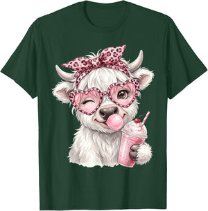 Scottish Highland Cow Eating Bubblegum T-Shirt - T-Shirt | Forest