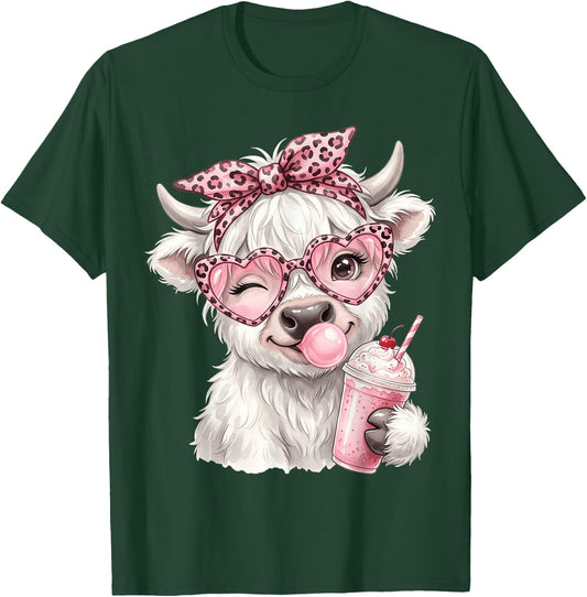 Scottish Highland Cow Eating Bubblegum T-Shirt - T-Shirt | Forest