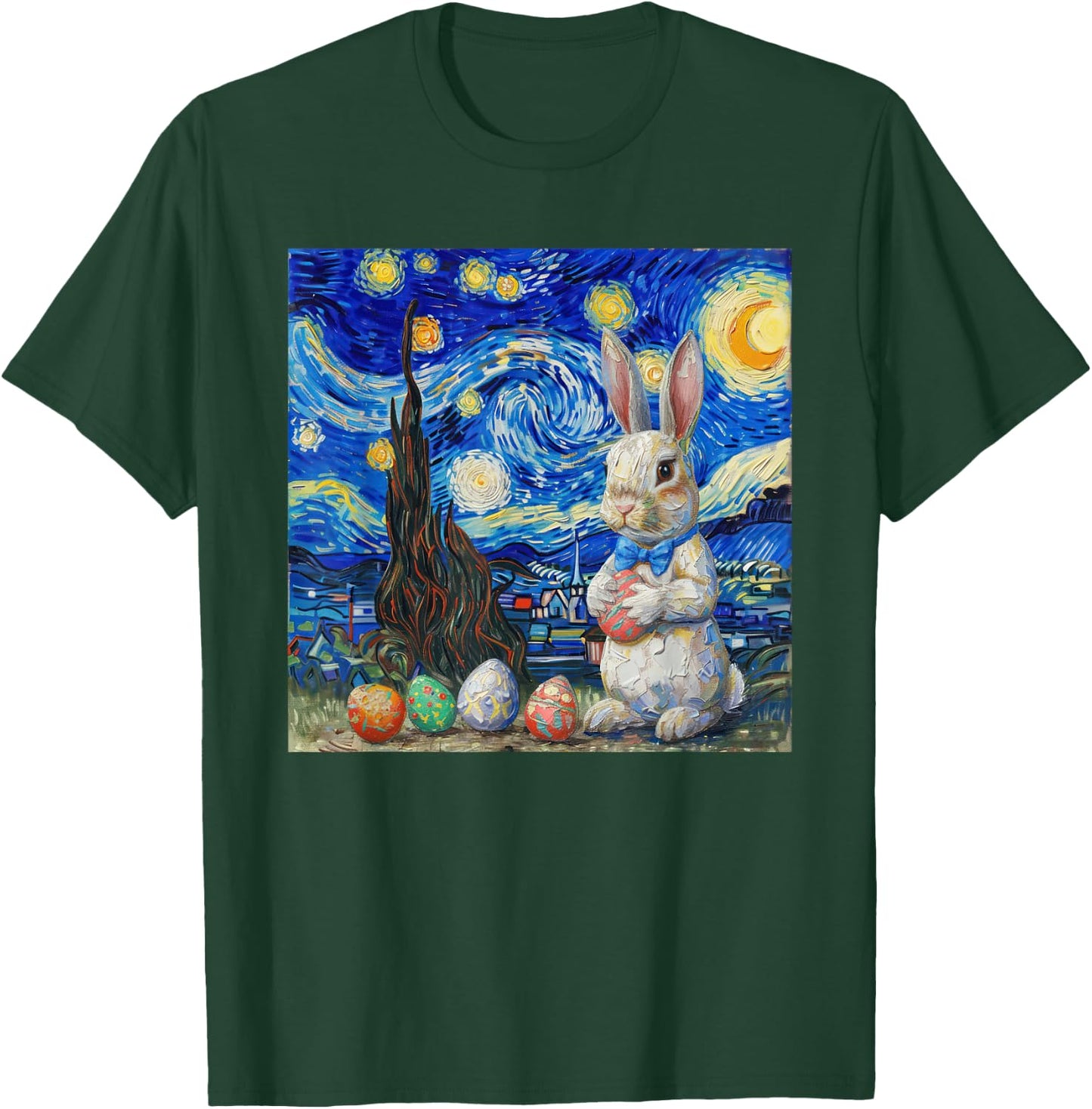 Easter Bunny Happy Easter Eggs Van Gogh Starry Night T-Shirt - T-Shirt | Forest