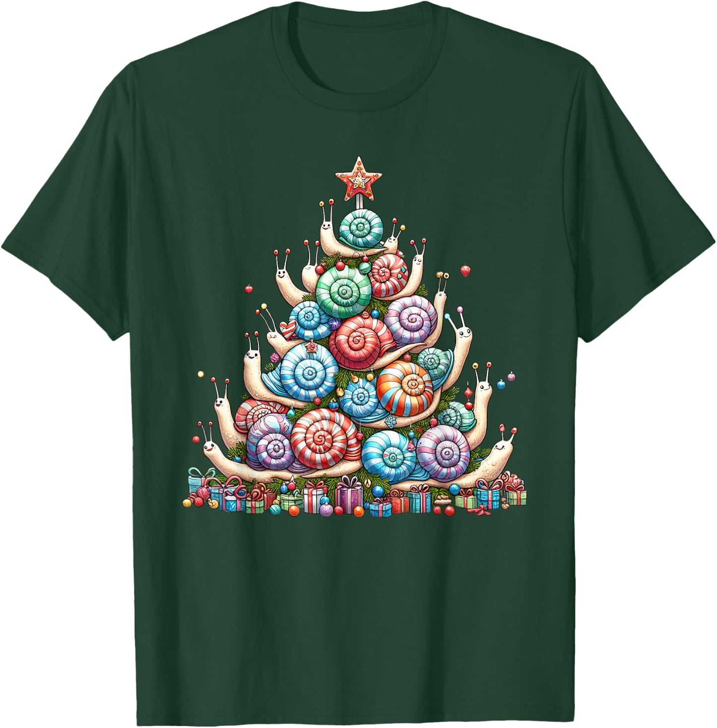 Cute Snail Christmas Tree Kids Funny T-Shirt - T-Shirt | Forest