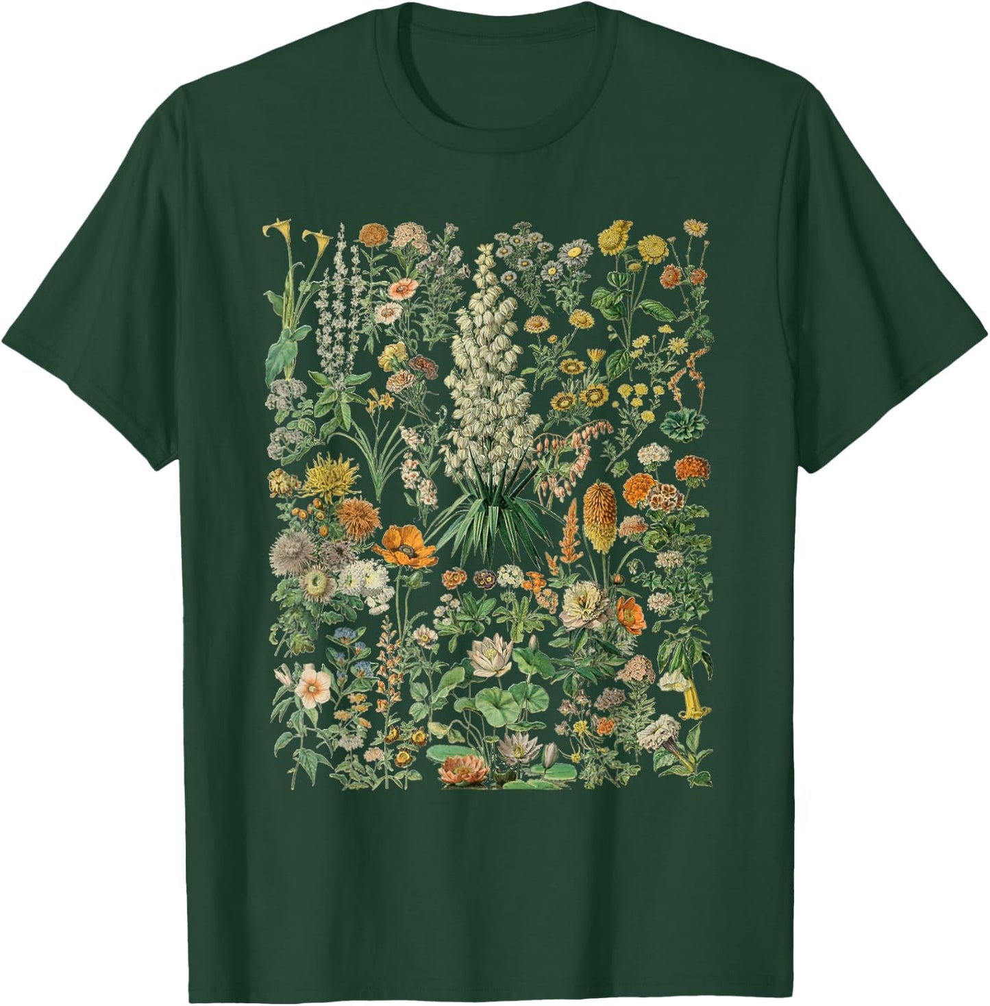Vintage Inspired Flower Botanical Chart T-Shirt - T-Shirt | Forest