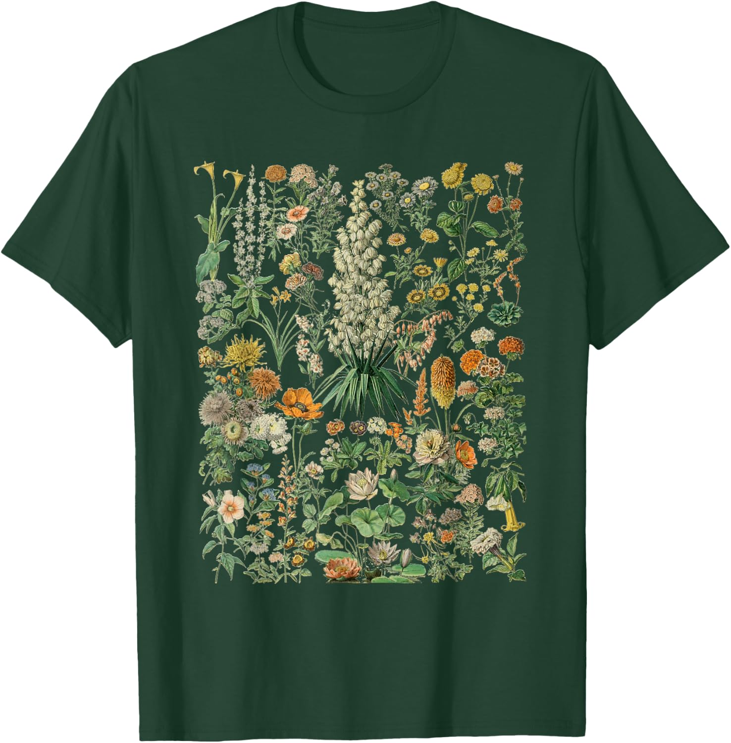 Vintage Inspired Flower Botanical Chart T-Shirt - T-Shirt | Forest