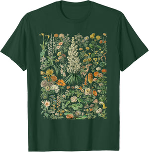 Vintage Inspired Flower Botanical Chart T-Shirt - T-Shirt | Forest