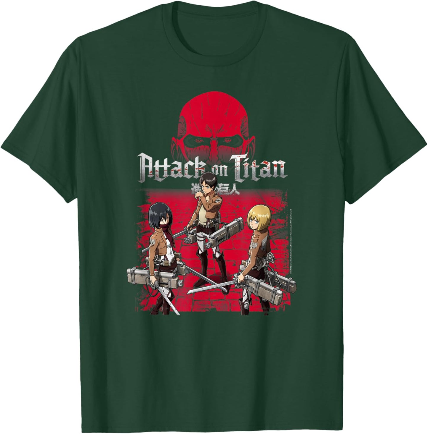 Attack on Titan 3 Main Characters Red Background Anime T-Shirt - T-Shirt | Forest