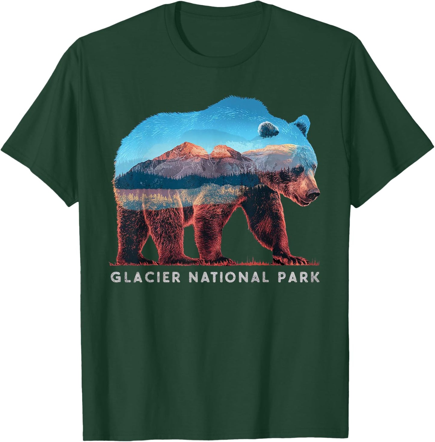 Retro Distressed Glacier Bear Glacier National Park Souvenir T-Shirt - T-Shirt | Forest